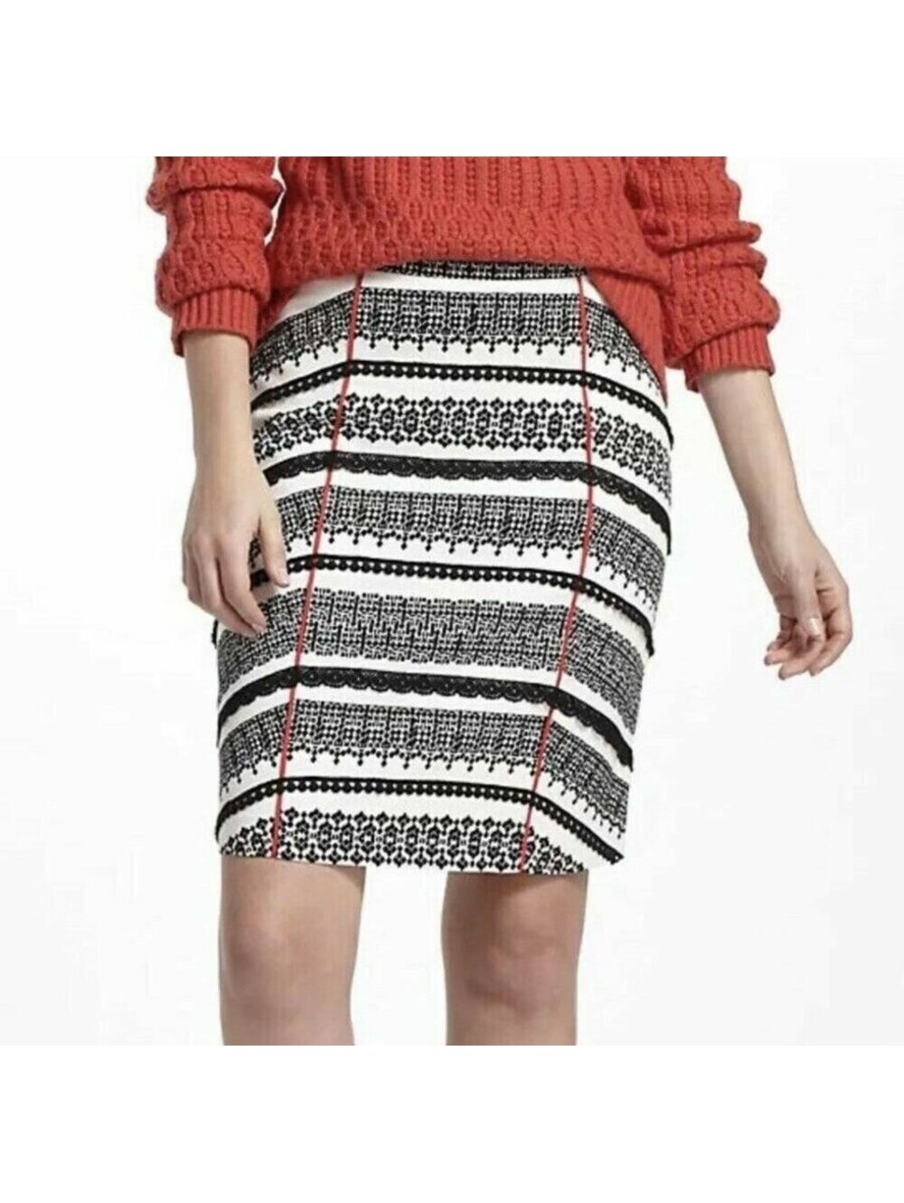 Anthropologie Tabitha NWOT Black White Fair Isle Geo Print Pencil Skirt Size 8P